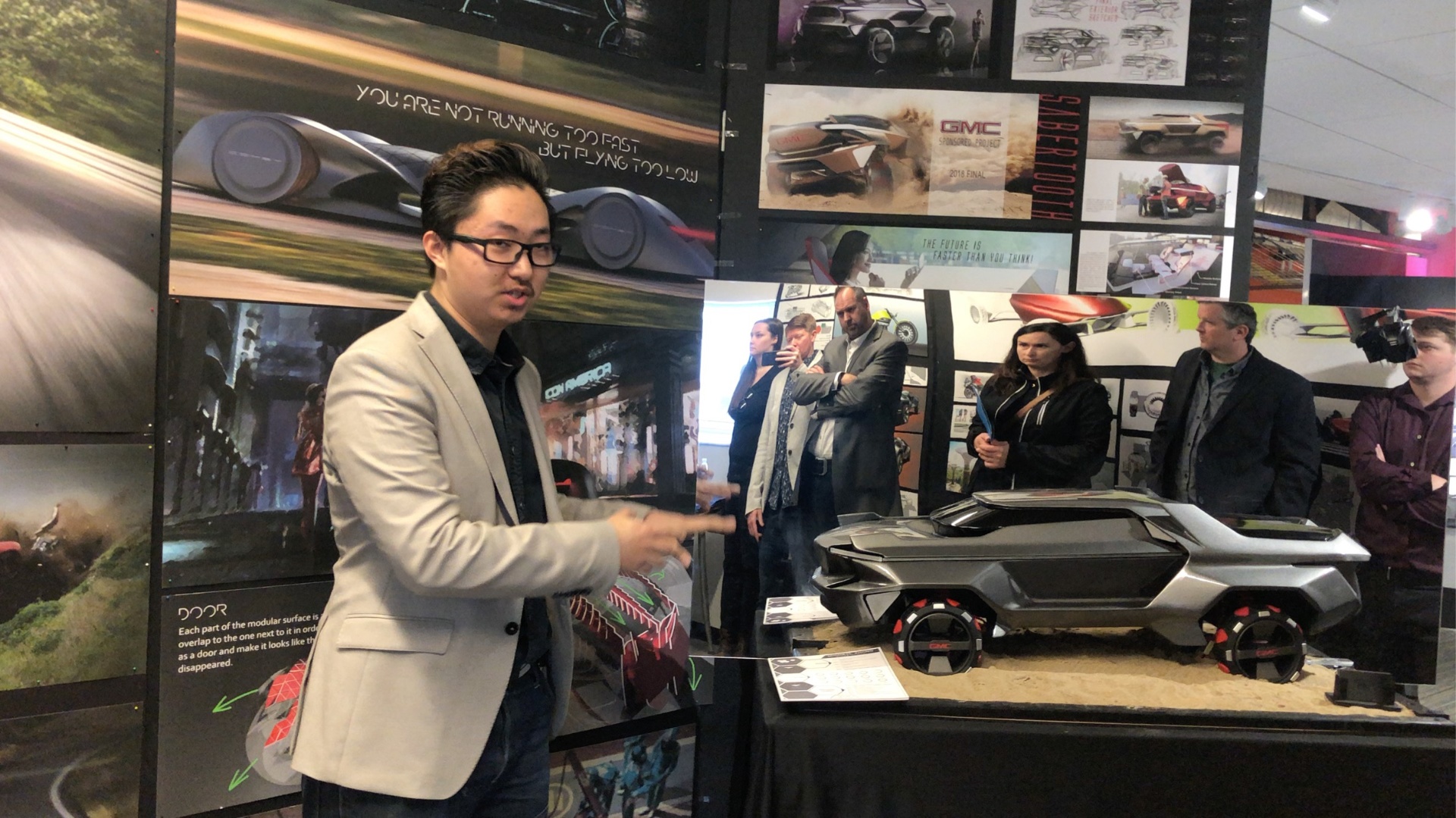 Sabertooth GMC sponsored project — student presenting full scale model