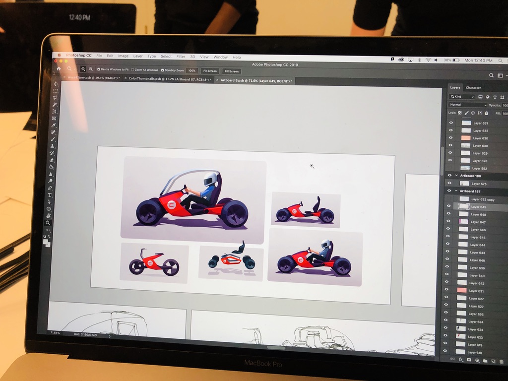Digital rendering session in Photoshop — concept kart development