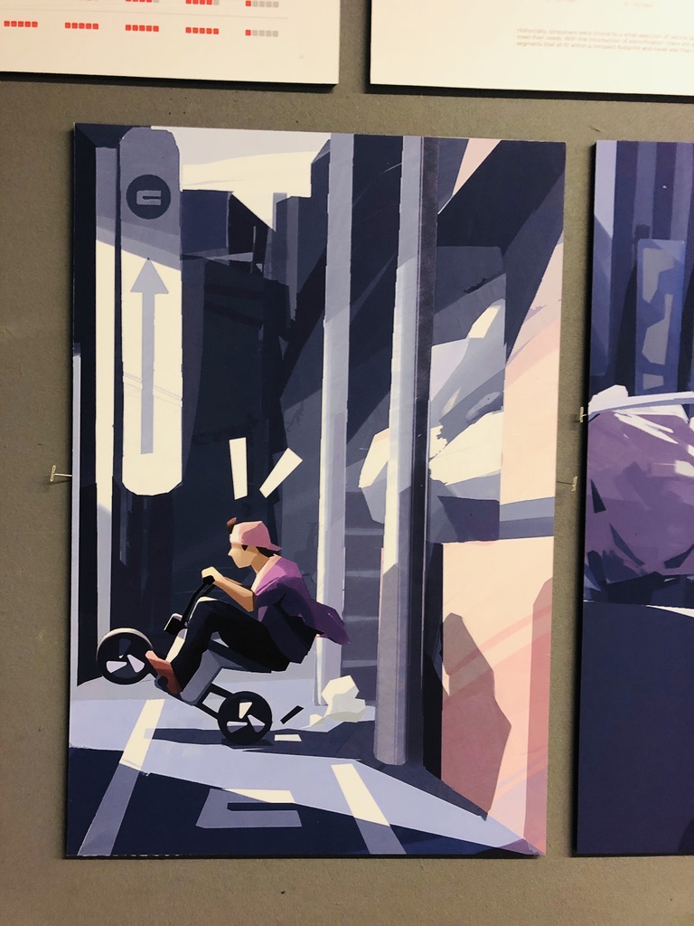 Editorial illustration — rider on a compact urban trike